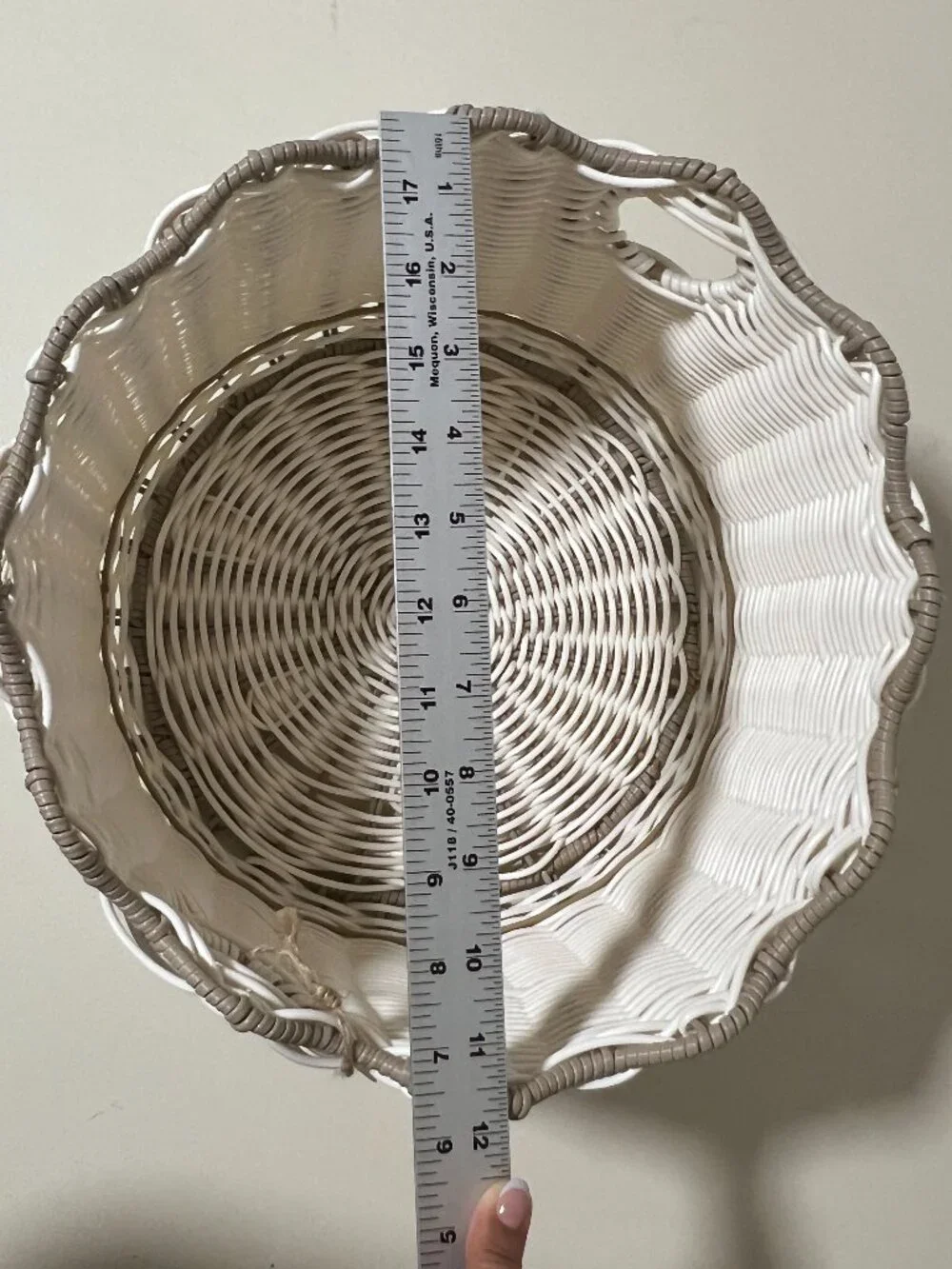 Brightroom Scalloped Poly Rattan Medium Decorative Basket Cream